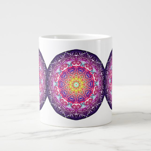Caneca De Café Grande Mandala colorida (Frente)