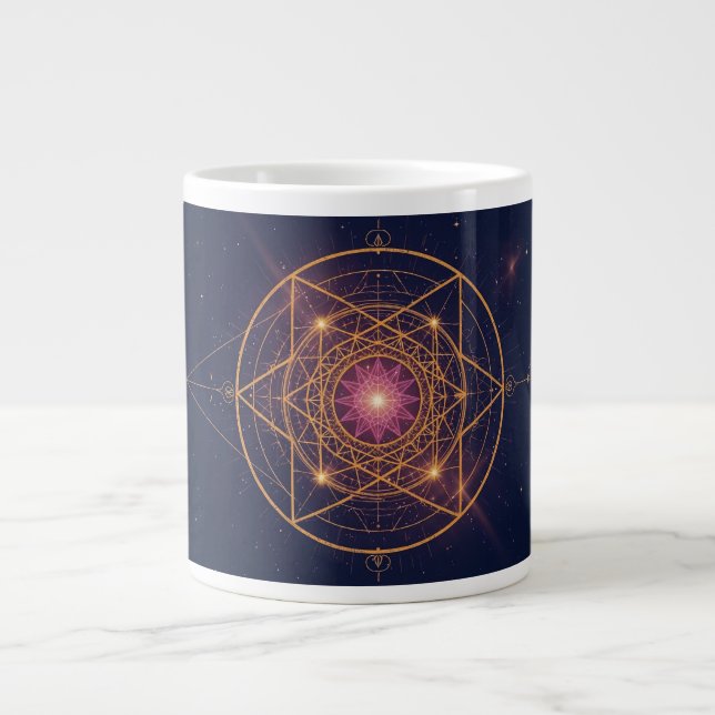 Caneca De Café Grande Mandala Luminoso de Harmonia Dourada (Frente)