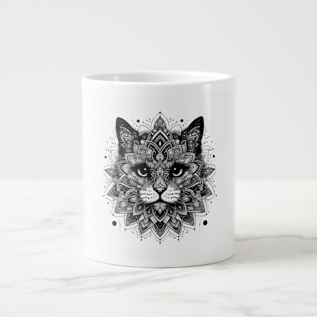 Caneca De Café Grande Mandala - Padrão Cat Design (Frente)