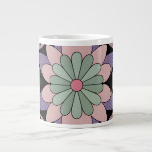 Caneca De Café Grande Mandala Simetria Floral Pastel Retro