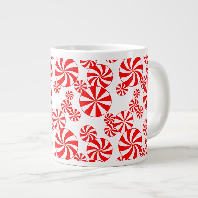 Caneca De Café Grande Manga de hortelã-pimenta-branca-vermelha-jumbo Mug (Frente Esquerda)