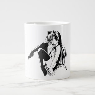 Caneca De Café Grande Mangá, Gata Neko Garota Felina Kawaii Loli