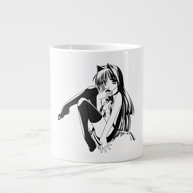Caneca De Café Grande Manga, Neko Catgirl Furry Kawaii Loli (Frente)