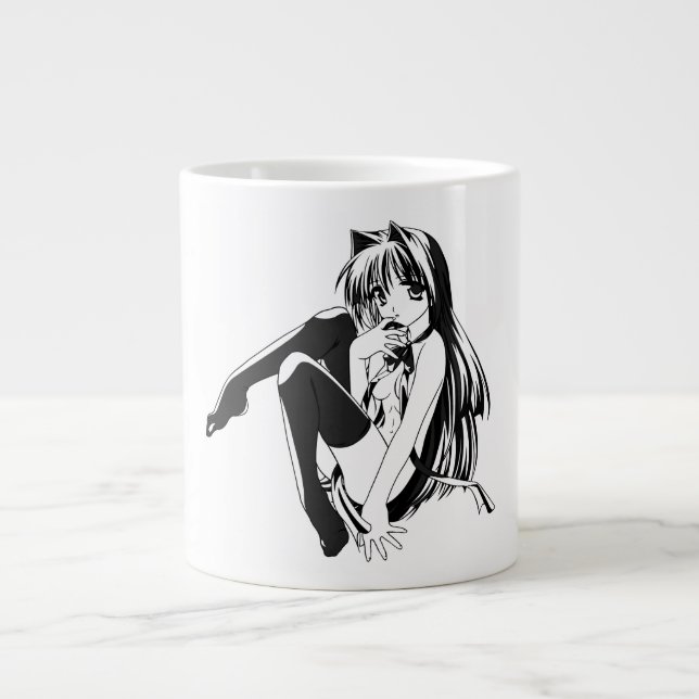 Caneca De Café Grande Manga, Neko Catgirl Furry Kawaii Loli (Frente)