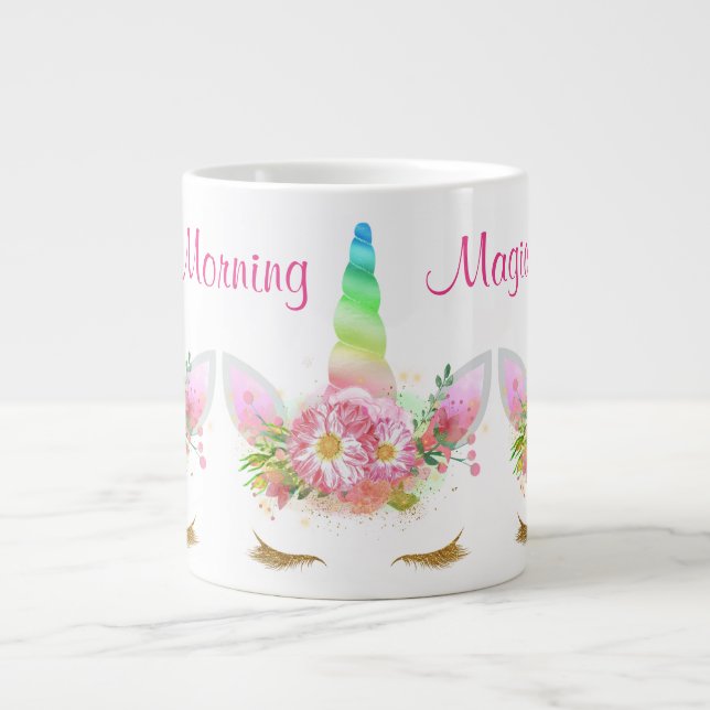 Caneca De Café Grande Manhã, Magic Unicórnio Rainbow (Frente)