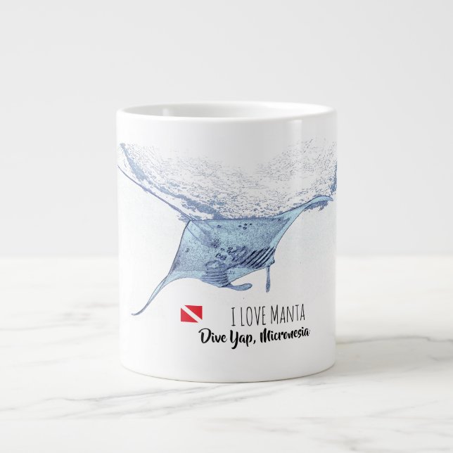 Caneca De Café Grande Manta ray silhouette (Frente)