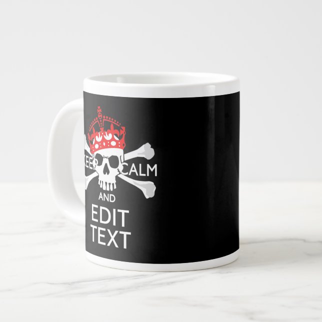 Caneca De Café Grande Mantenha o seu texto calmo, Crossbones Crânio em P (Frente Esquerda)