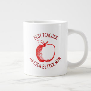 Caneca De Café Grande Mão De Maçã Desenhada   Melhor Professora Mãe