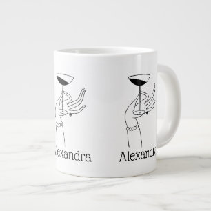 Caneca De Café Grande Mão de Senhora Art Déco Segurando um Copo de Champ