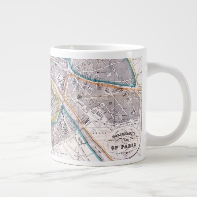 Caneca De Café Grande Mapa antigo de Paris (Direita)