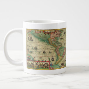 Caneca De Café Grande Mapa Antigo do Mundo das Américas por Hondius