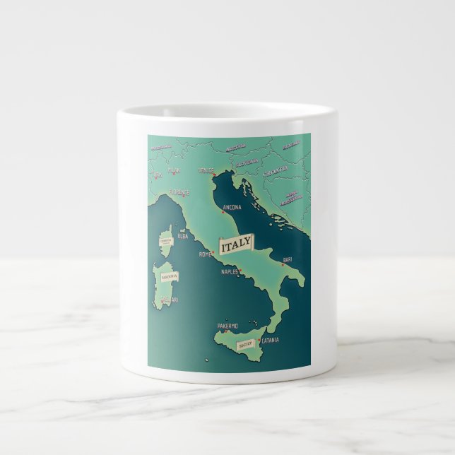 Caneca De Café Grande Mapa Clássico Da Itália (Frente)