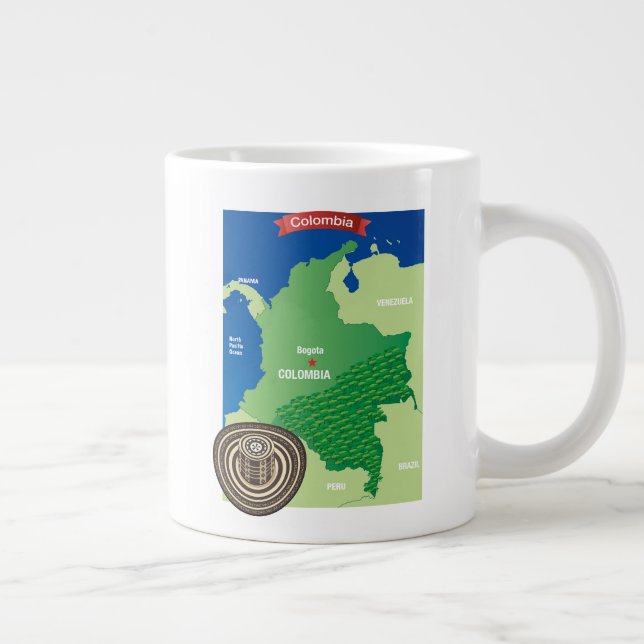 Caneca De Café Grande Mapa da Colômbia (Direita)