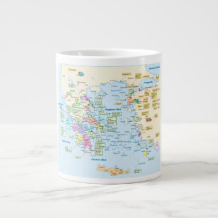 Caneca De Café Grande Mapa da Grécia da era doméstica com etiquetas em i