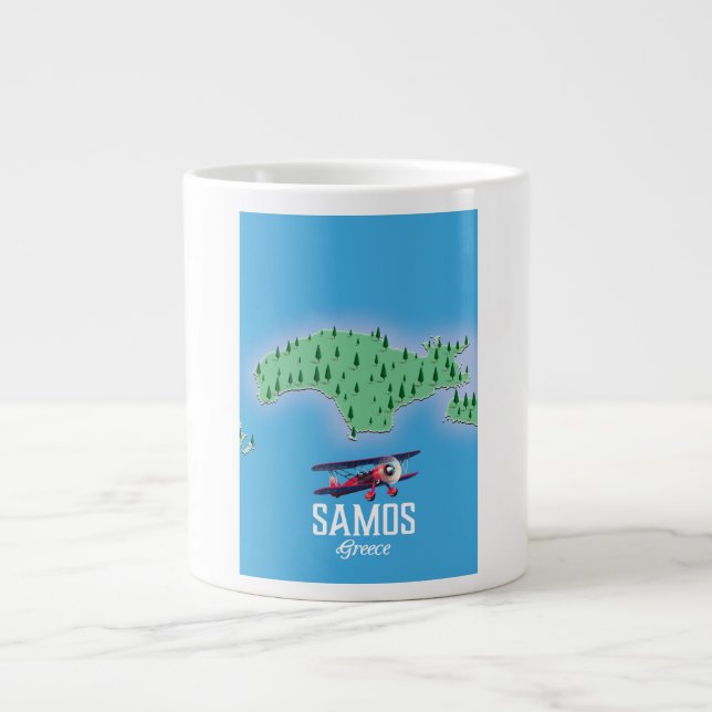 Caneca De Café Grande Mapa da ilha grega de Samos (Frente)
