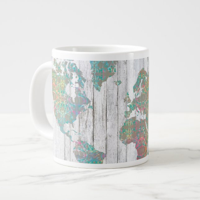 Caneca De Café Grande Mapa de Boho II (Frente Esquerda)