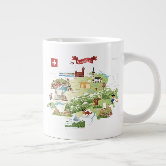 Caneca De Café Grande Mapa de Cartões de Suiça (Direita)