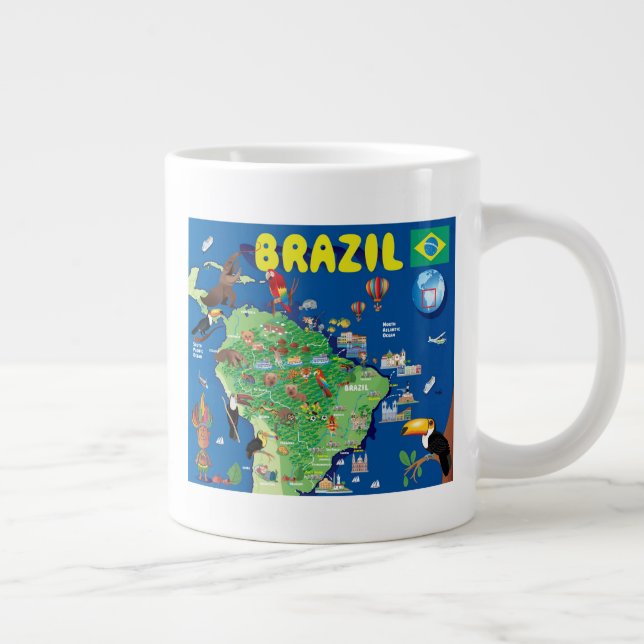 Caneca De Café Grande Mapa de desenhos do Brasil (Direita)