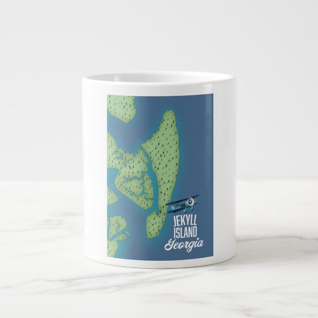 Caneca De Café Grande Mapa de Jekyll Island Georgia USA (Frente)