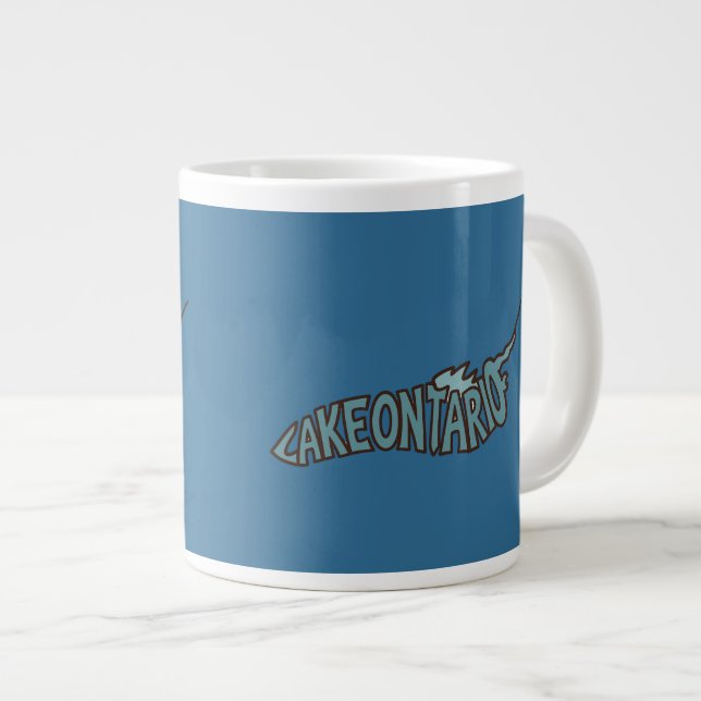 Caneca De Café Grande Mapa de Letra Turquesa do Lago Ontário (Frente Esquerda)