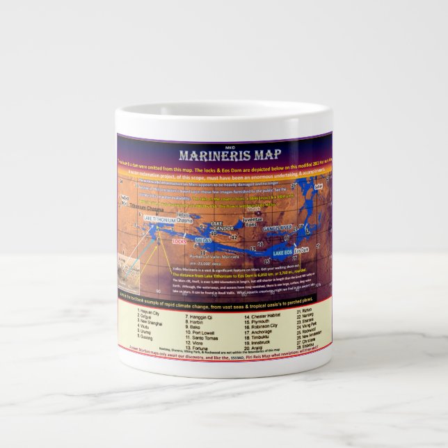Caneca De Café Grande Mapa de Marineris em Marte (Frente)