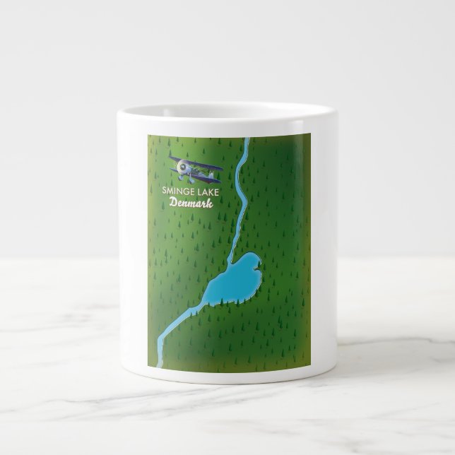 Caneca De Café Grande Mapa de viagem do Lago Sminge Dinamarca (Frente)