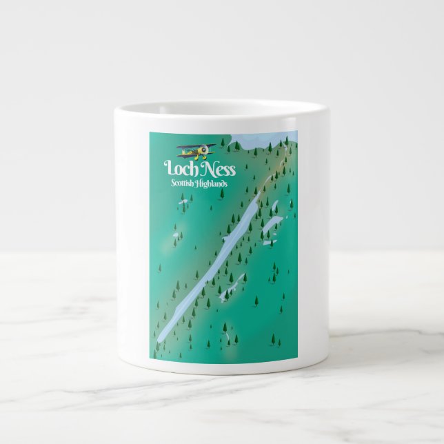Caneca De Café Grande Mapa de viagem Loch Ness Terras Altas da Escócia (Frente)
