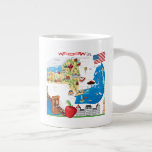 Caneca De Café Grande Mapa do Cartoon do Estado de Nova York