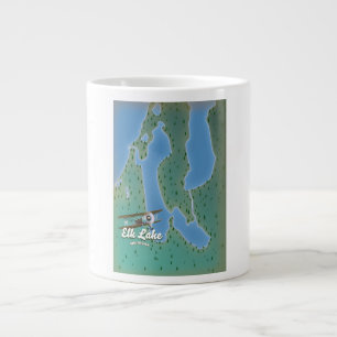 Caneca De Café Grande Mapa do Elk Lake Michigan