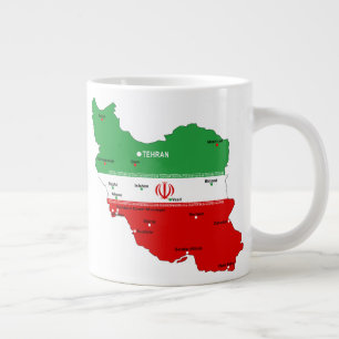 Caneca De Café Grande Mapa do Irã com Bandeira e Emblema