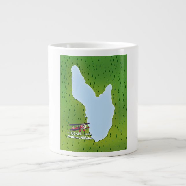 Caneca De Café Grande Mapa do lago Hubbard Norte Michigan (Frente)