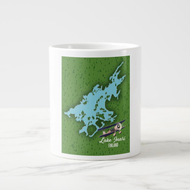 Caneca De Café Grande Mapa do Lago Inari Finlândia (Frente)