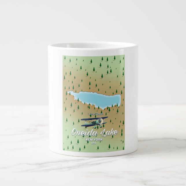 Caneca De Café Grande Mapa do Lago Oneida Nova York (Frente)