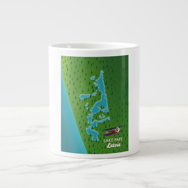 Caneca De Café Grande Mapa do Lago Pape Letônia (Frente)