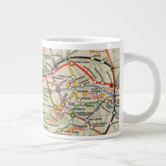 Caneca De Café Grande Mapa dos Caminhos de Ferro Subterrâneos de Londres (Direita)