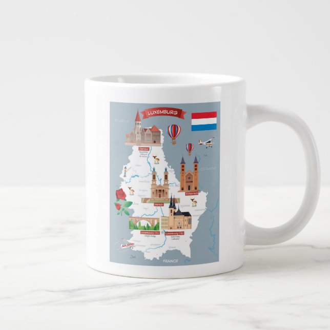 Caneca De Café Grande Mapa dos desenhos animados de Luxemburgo (Direita)