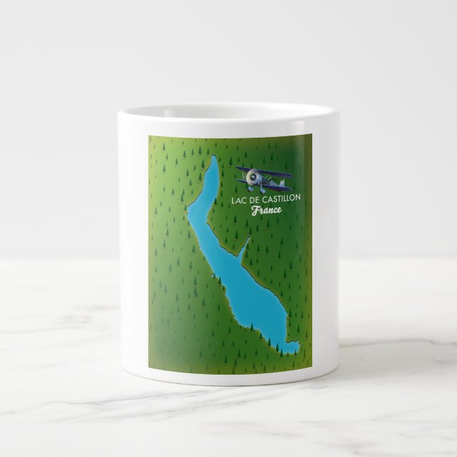 Caneca De Café Grande Mapa Lac de Castillon France (Frente)