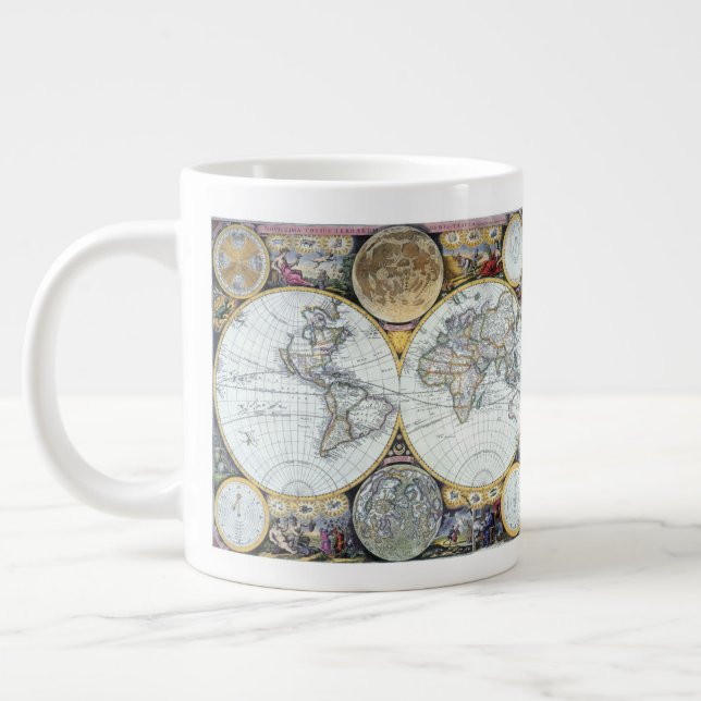 Caneca De Café Grande Mapa Mundial Antigo, Atlas Maritimus por John Sell (Esquerda)
