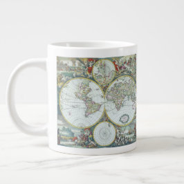 Caneca De Café Grande Mapa Mundial Antigo do Século 17, Frederick De Wit