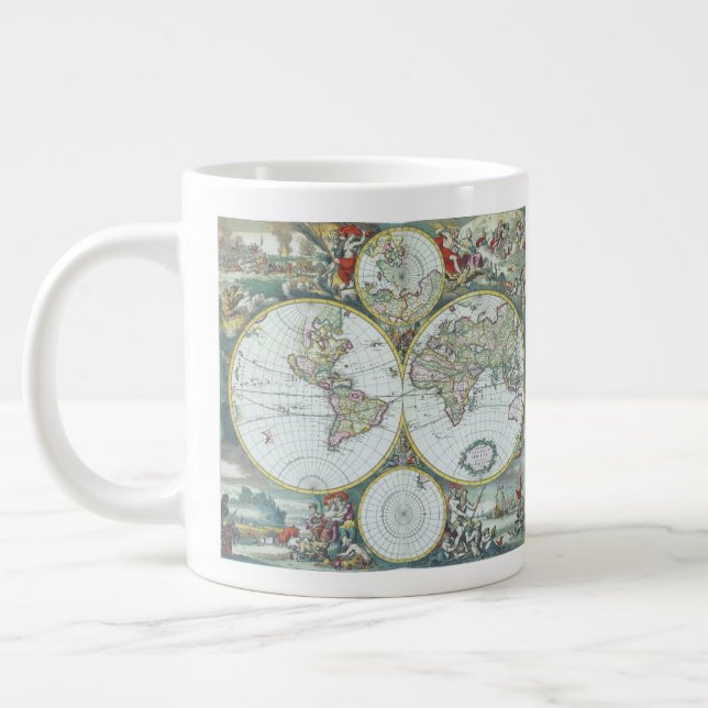 Caneca De Café Grande Mapa Mundial Antigo do Século 17, Frederick De Wit (Esquerda)
