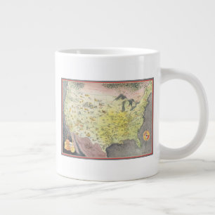 Caneca De Café Grande Mapa Pictórico da América - Desenhos de Cartoon