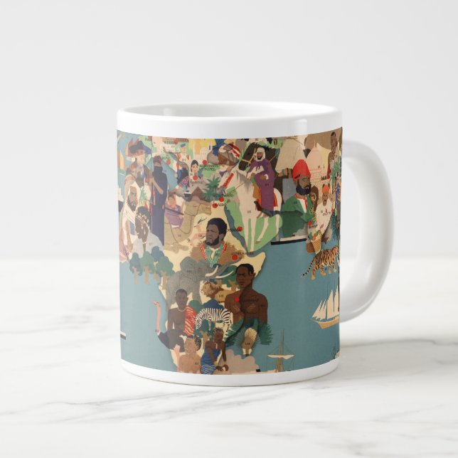 Caneca De Café Grande Mapa Pictórico do Mundo (Frente Esquerda)