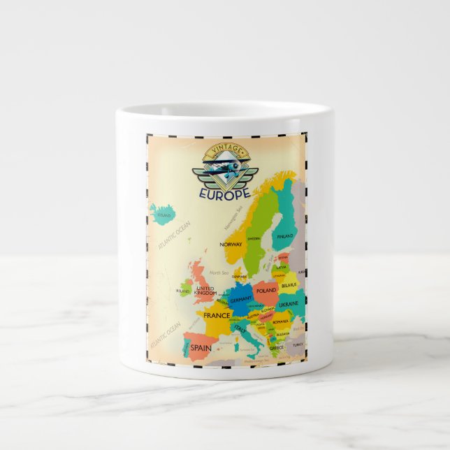 Caneca De Café Grande Mapa Retro da Europa. (Frente)
