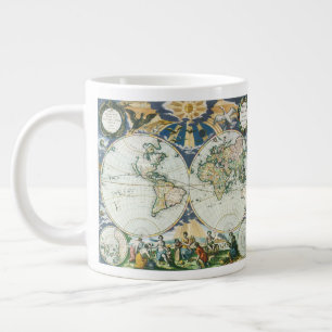 Caneca De Café Grande Mapa Vintage Antique do Velho Mundo, 1666 por Piet
