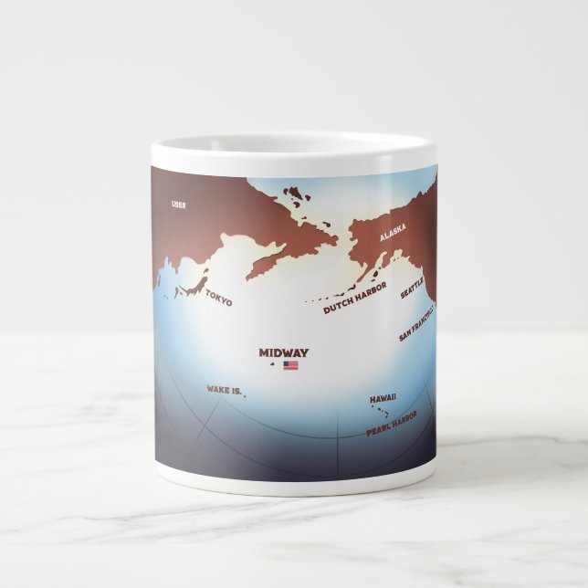 Caneca De Café Grande Mapa vintage da Ilha de Midway da 2ª Guerra Mundia (Frente)