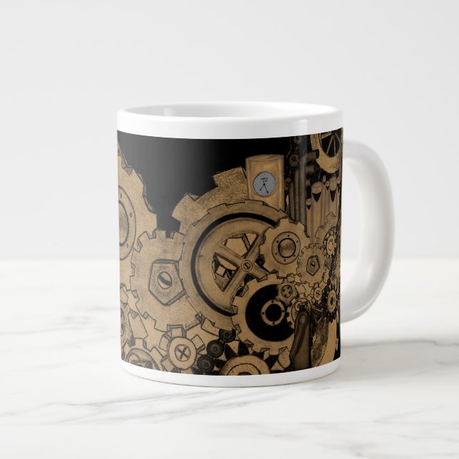 Caneca De Café Grande Máquina Steampunk (Cobre) (Frente Esquerda)