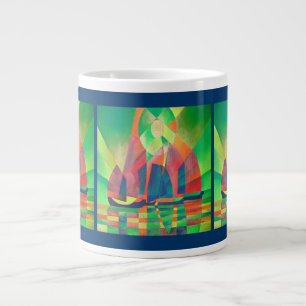Caneca De Café Grande Mar de Verde com Lixo Abstrato Cubista