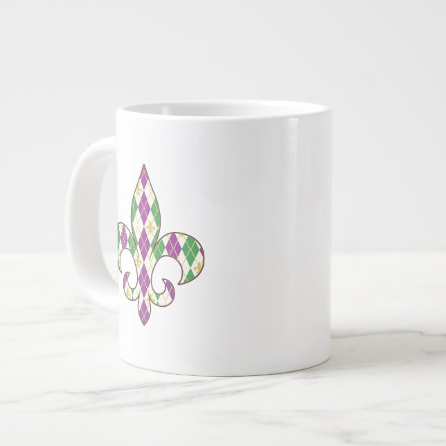 Caneca De Café Grande Mardi Gras Argyle Specialty Mug (Frente Esquerda)