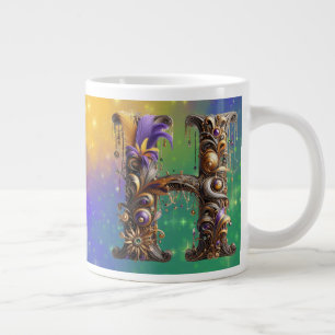 Caneca De Café Grande Mardi Gras Monograma Inicial H