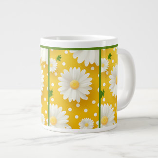 Caneca De Café Grande Margaridas Brancas Ensolaradas e Pontinhos